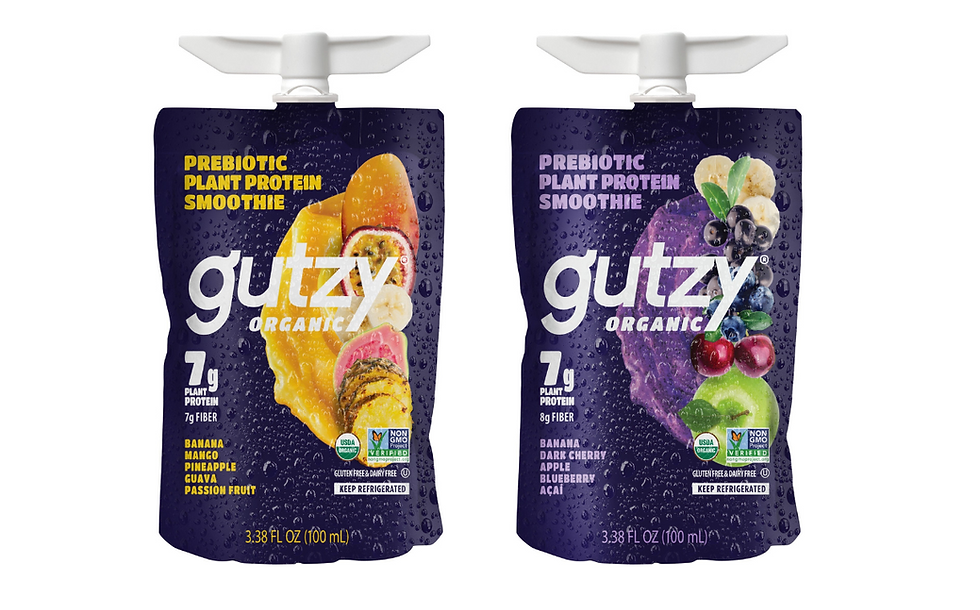 Gutzy Organic introduces prebiotic plant protein smoothie pouches